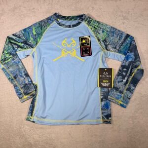 Realtree Fishing Youth Large L Blue Camo Long Sleeve Performance Tee UPF30 Shirt